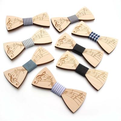 China Fashionable Men's Flat Type Musical Notation Wooden Bow Tie Environmentally Friendly Men's Shirt Handmade Bow Tie for sale