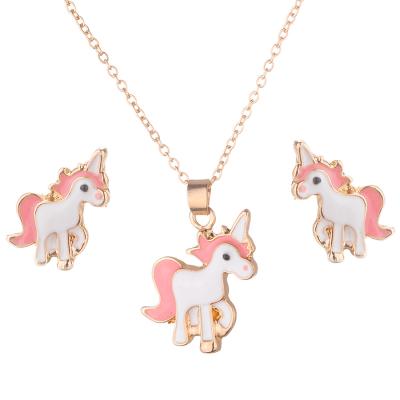 China 2020 New Fashion Accessories Cute Unicorn Horse Necklace Set Women's Popular Gift Party Jewelry for sale