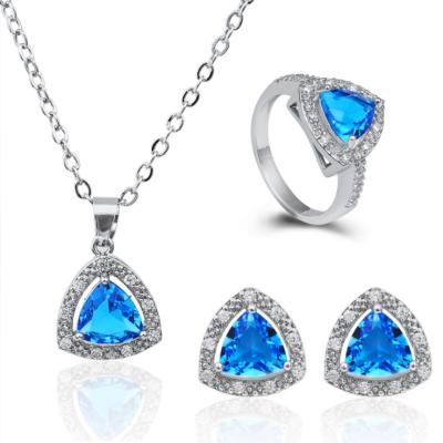 China Hot Selling Ring CLASSIC Sapphire Jewelry Earring Necklace Set for sale