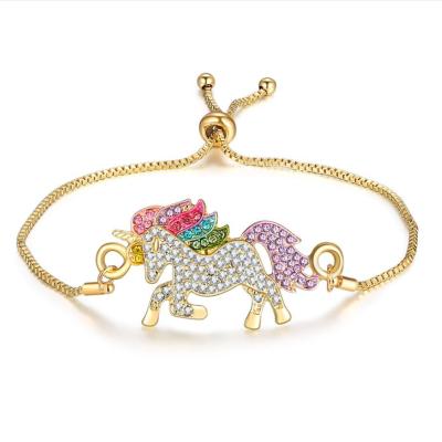 China ALLOY Fashion Bracelet With Rhinestones Unicorn Adjustable Bracelet Horse Colorful Bracelet for sale