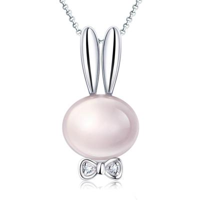 China Rose copper cute rabbit pendant necklace rose quartz necklace QUARTZ rabbit pendant necklace for sale