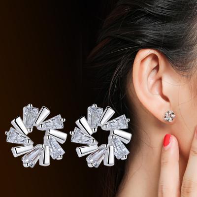 China Copper 2017 fashion ice crystal lace zircon earrings windmill bride trapezoidal earrings for sale