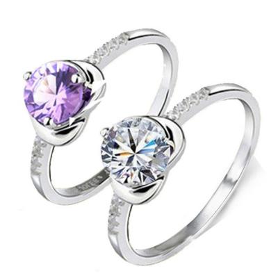 China 2016 New AAA Purple Zircon Purple Zircon Ring Valentine's Day CZ Heart Shaped Copper Wedding Ring for sale