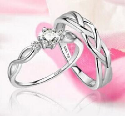 China Hot Sale Fashion Silver Copper Love Intertwined Rhinestone Couple Ring Drop Shipping SIZE4.5-10.5 for sale