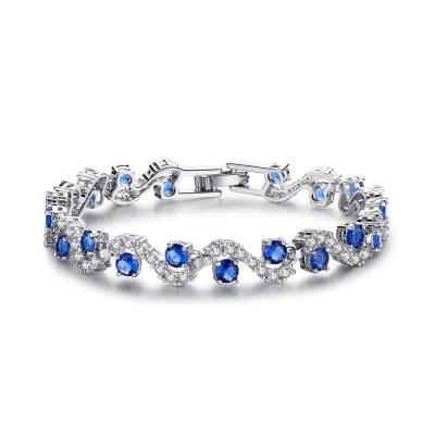 China Fashion EU Style Copper Platinum Plated Blue Crystal Stone Luxury Wedding Bracelets & Bangles Jewelry Gift for sale