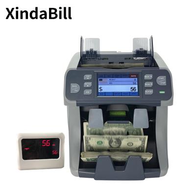 China Mixed Currency Counting Xindabill Bank Grade Two Pocket Denomination Bill Detector Currency Sorter Money Mixed Value CIS Counter Machine XD-450X for sale