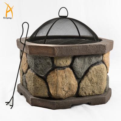 China Stocked Round Fire Pit With Charcoal Rack Octagon Stone Look Magnesium Oxide for sale