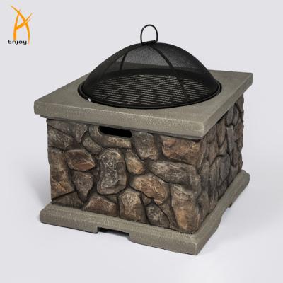 China Stocked Outdoor MgO Fire Pit With Metal Bowl Customized Garden Material Color Pack Decoration for sale