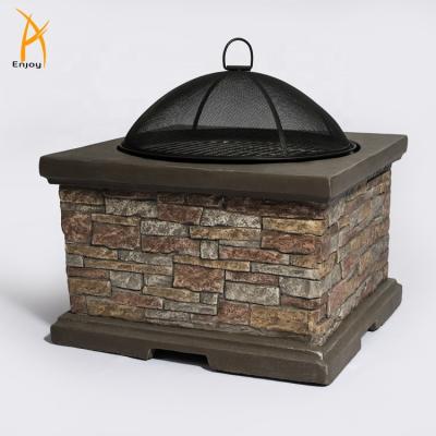 China Stored MgO Square Fire Pit With Exterior Heavy Stable Brick Look Firepit for sale