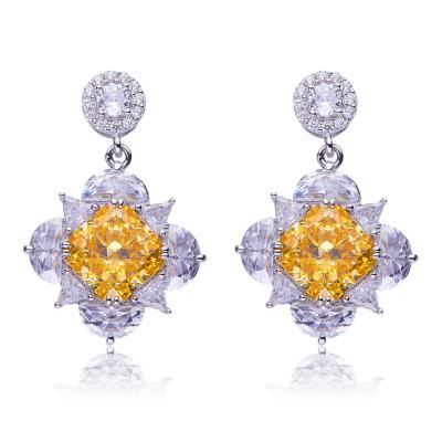 China 2022 Fashion Vintage 925 Sterling Silver 12.5CT Zircon Flower 5A CZ Diamond Stud Earring for sale