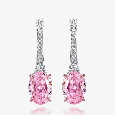 China New 925 Sterling Silver Vintage Zircon 5A Diamond Oval Pink 9mm*13mm High Carbon Diamond Drop Dangle Earring for sale