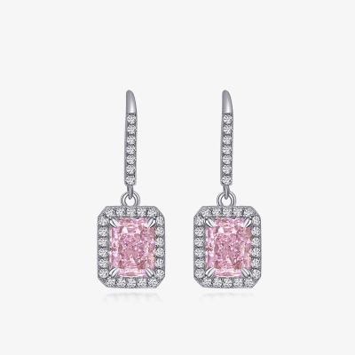 China 2022 Vintage Best Selling Platinum Plated 925 Silver Zircon Earring Pink Square Drop Earrings for sale