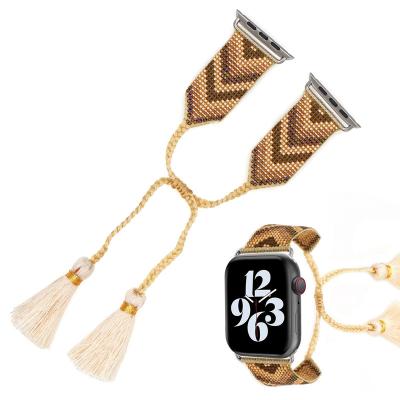 China Fashion popular boho tassel apple watch band customized smart watch band\handwoven seed beads band 42/44mm Miyuki watch apple dress fashion for sale