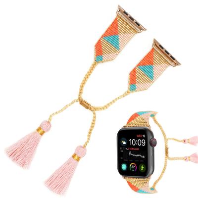 China Fashion Design Luxury Popular Boho\Dress New 2022 MIYUKI Handmade Woven Tassels Bead Watch Band Fitness 42/44mm Smart Strap For Apple Watch Band for sale