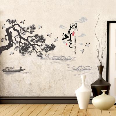 China Chinese living room reused and easy to use TV calligraphy and painting background wall stickers sofa door home decorative wallpaper for sale