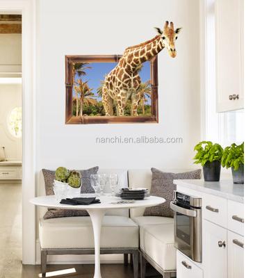 China 3D Giraffe Porch Dining Room Wall Decal Reused And Easy To Use Waterproof Removable Wall Stickers Kindergarten Classroom Wardrobe Porch Decal for sale