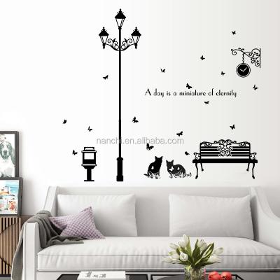 China Reused and easy to use removable sofa bed TV background removable wall stickers wall decoration cat lamp silhouette cat lamp wall sticker for sale