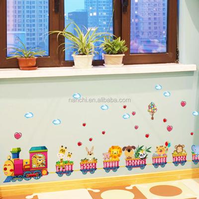 China Repurposed and easy to use cute animals on train decorate wall stickers living room background wall ornament decor kids cartoon paper wallpaper for sale