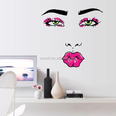 China Large size beauty face reused and easy to use with red diy modern large size wall art lips wall stickers bedroom living room door home wall decoration for sale