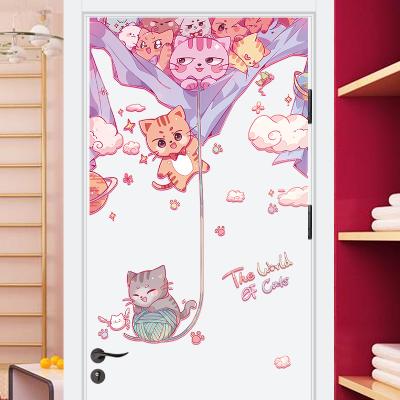 China Door Cat Wall Decor Tea Shop Cartoon Wall Stickers Reused And Easy To Use Children's Decorative Wall Stickers Door Glass Office Porch Room Sticker for sale