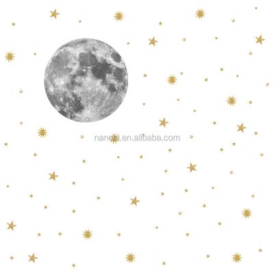 China Hot Selling Home Decoration Star Moon Gold Color Wall Stickers 3D Inkjet Stickers Kids Products Original Reused And Easy To Use Room Decals For Living Room for sale