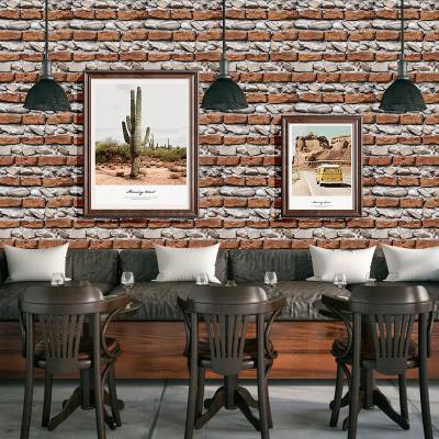 China Reclaimed and easy to use PVC stone vinyl removable waterproof brick wallpaper for porch cabinet dormitory dining room cafe decor wallpaper for sale