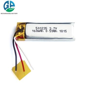 China Rechargeable 501235 160mAh 3.7V Lipo Battery Pack KC IEC62133 Lithium Polymer Batteries For Toys for sale