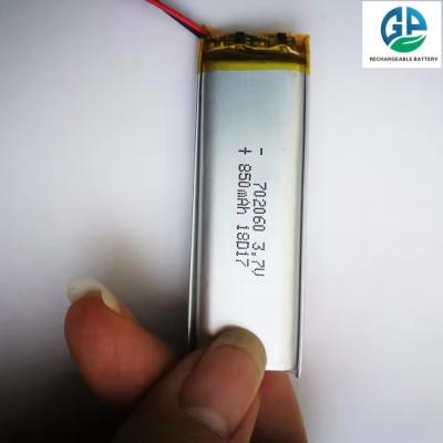 Cina High Capacity 3.7V 850mAh Lithium Ion Polymer Battery 500times Lithium Ion Polymer Battery 702060 3.7v 850mah in vendita