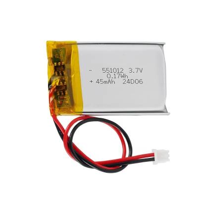 China Pequena bateria de lítio polímero recarregável 45mah 3.7v 50mAh 60mAh 70mAh 3.7v 551012 45mah baterias de íons de lítio à venda