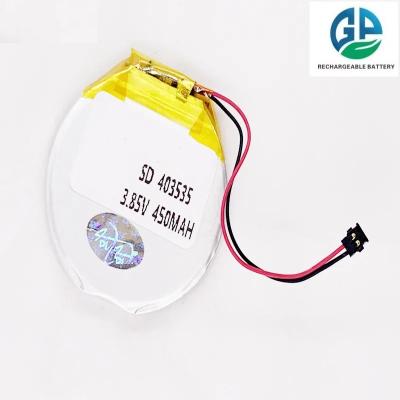 China KC Batería personalizada 3.7v 450mah Li Polymer Battery Pack 453535 3.7v 450mah Recargable Li-Ion Lithium Polymer Batería redonda Lipo en venta