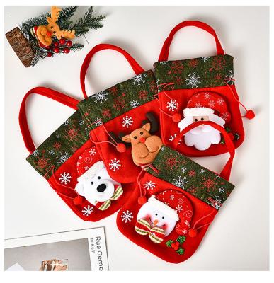 China Christmas 2021 Popular Merry Christmas Canvas Gifts Bag Drawstring Apple Bag for sale