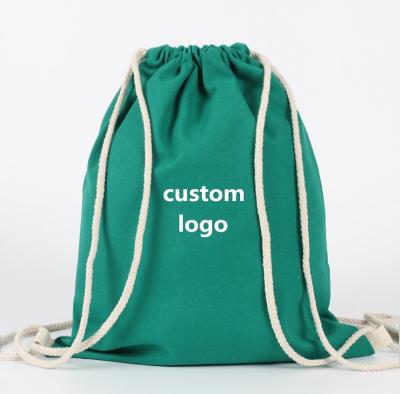 China Cheap Cotton Natural Color Drawstring Backpack Travel Luggage Bag Handled Custom Canvas Bags for sale