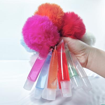 China Amazone Pompom Wool Ball Key Chain Lip Gloss Waterproof Hot Selling Cute Fruit Honey No Logo Lip Dropping Oil for sale