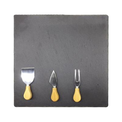 China New Design Wholesale Disposable Customized Natural Slate Square Cheese Board Set With Knives And Chalk for sale