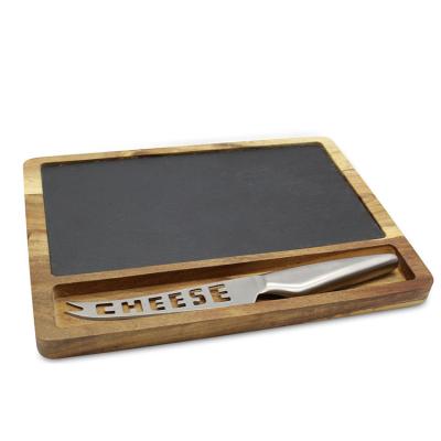 China Disposable Wholesale Square Acacia Wood Slate Cheese Board With Knives for sale