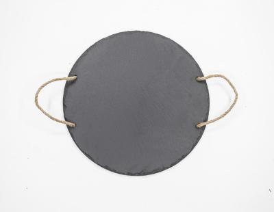 China Hotel Sustainable Supply Direct Wholesale Hot Selling Slate Round Serving Tray With Rope Handle for sale