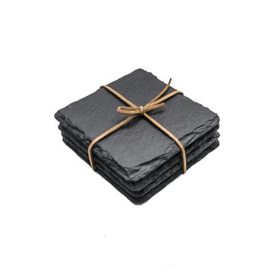 China Sustainable Factory Direct Wholesale Jiangxi Square Christmas Stone Natural Black Slate Coaster for sale