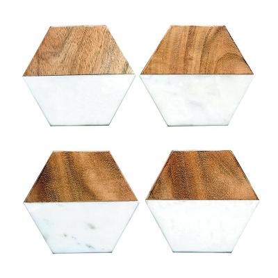 China 2019 Disposable New Trend Sandstone Hexagon Slate And Acacia Marble Coaster Set Of 4 for sale