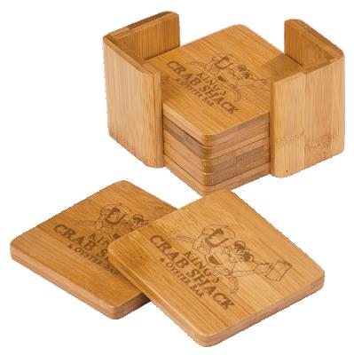 China Sustainable Wholesale Christmas Decorations Square Bamboo Coaster With Laser Logo for sale