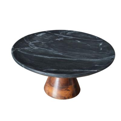 China Sustainable Homeware Kitchen Decoration Marble Cake Stand With Wooden Stand Set for sale