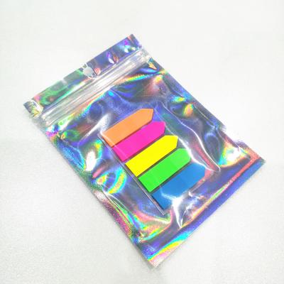 China Recyclable Custom Logo Zipper Holographic Cosmetic Packaging Bags / Holographic Pouch For Eye Shadow Packaging for sale