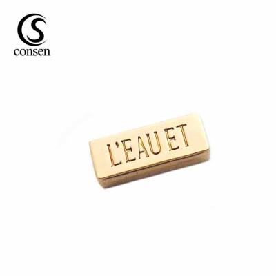 China Nickel Free Cuboid Shape Making Brand Bikini Gold Metal Custom Logo Engraved Rope Stopper for sale