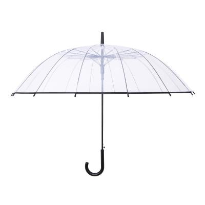 China Poe Modern Transparent Automatic Umbrella Solid Color Anti-wind Bone Fiber Umbrella Clear 16 Ribs Umbrella for sale