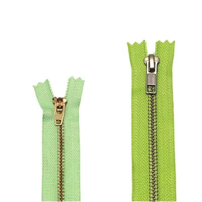 China Auto Lock Custom Denim Zippers Tape Clogged BRASS ZIPPER #3#5 Semi-Lock Sliders Metal Zipper for Jeans Clothes Garment Handbags for sale