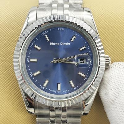 China Custom Classic Luxury Oyster Automatic Silver Bezel Case 316L Stainless Steel Logo Date Dial Royal Blue Luminous Automatic Mechanical Watch for sale