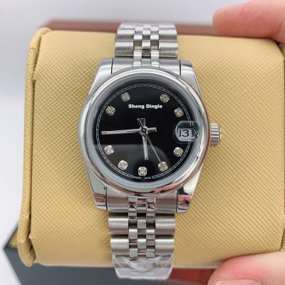 China Fashion Automatic Luxury Clear Silver Dial Black Scale Diamond Case Lady Date 772 Mechanical Watch for sale