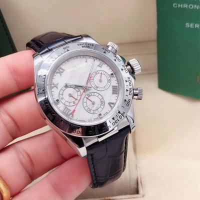 China Automatic Date 610 Case Meteorite Silver Black Leather Band Dial Mechanical Watch for sale