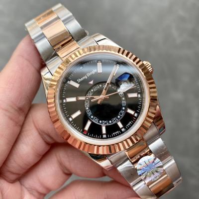 China Minng'zhu Date 955 Movement Automatic Dual Time Zone Display Black Dial Rose Gold Bezel Silver Case Luxury Mechanical Watch for sale