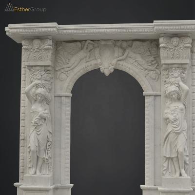 China EUROPEAN Bespoke Stunning Hand Carved Solid Marble Fireplace Surround Fireplace Mantel for sale