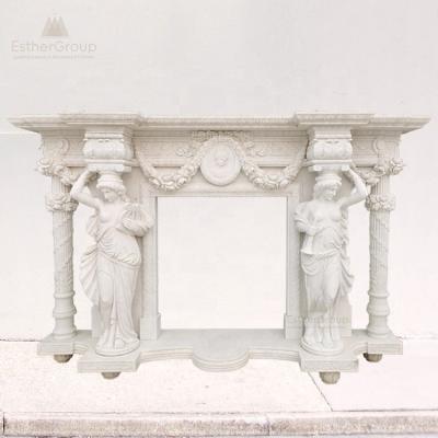 China European Factory Wholesale Customized Hand Carved Decorative Marble Fireplace Mantel for sale